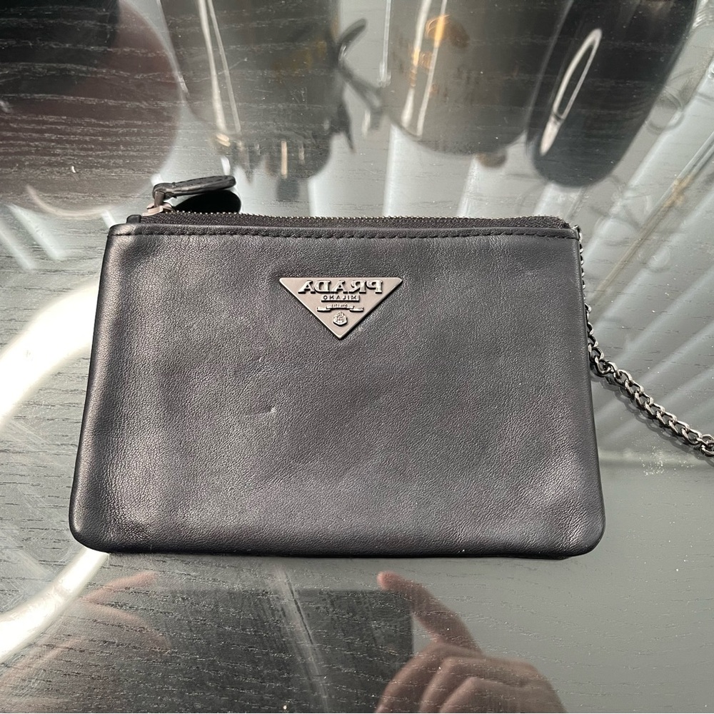 Prada Black Leather Chain Pouch